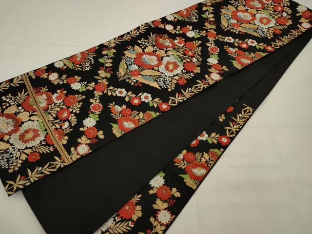 平和屋着物◎六通柄京袋帯　唐織　花束文　金糸　正絹　逸品　AABK2305pf