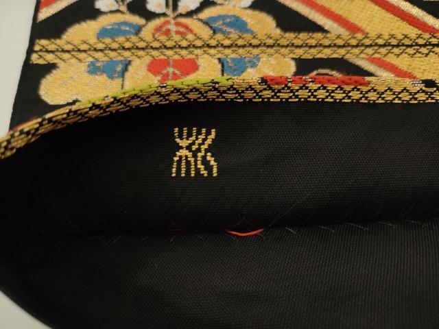 平和屋着物◎六通柄　本袋帯　花菱文　桐　黒地　金糸　正絹　逸品　AABK2306pf