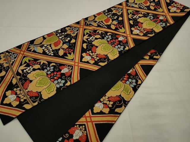 平和屋着物◎六通柄　本袋帯　花菱文　桐　黒地　金糸　正絹　逸品　AABK2306pf
