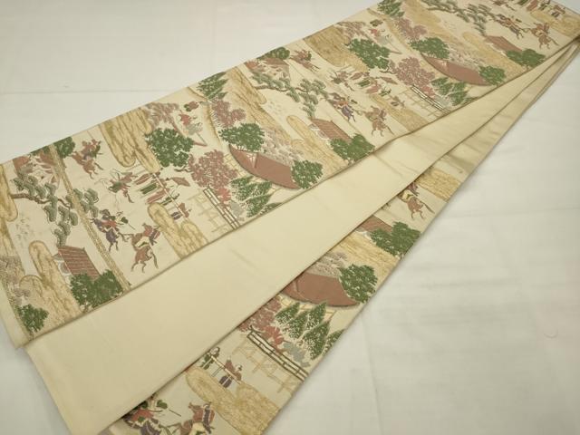 平和屋着物◎六通柄袋帯　唐織　人物風景文　金糸　正絹　逸品　AABK2311pf