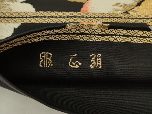 平和屋着物◎西陣　服部織物謹製　六通柄　本袋帯　カトレヤ文様　黒地　金銀糸　正絹　逸品　AABK2312pf