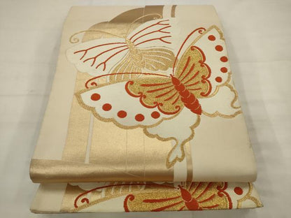 平和屋着物◎六通柄袋帯　唐織　舞蝶文　金糸　正絹　逸品　AABK2327pf