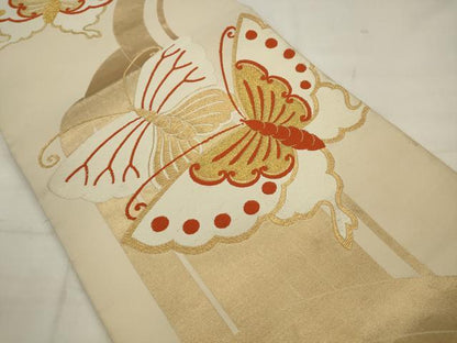 平和屋着物◎六通柄袋帯　唐織　舞蝶文　金糸　正絹　逸品　AABK2327pf