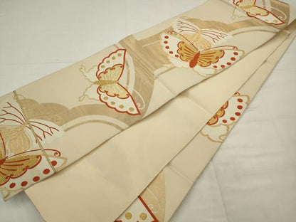 平和屋着物◎六通柄袋帯　唐織　舞蝶文　金糸　正絹　逸品　AABK2327pf