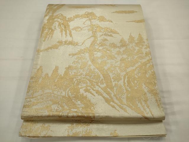 平和屋着物◎六通柄袋帯　風景文　金糸　正絹　逸品　AABK2330pf