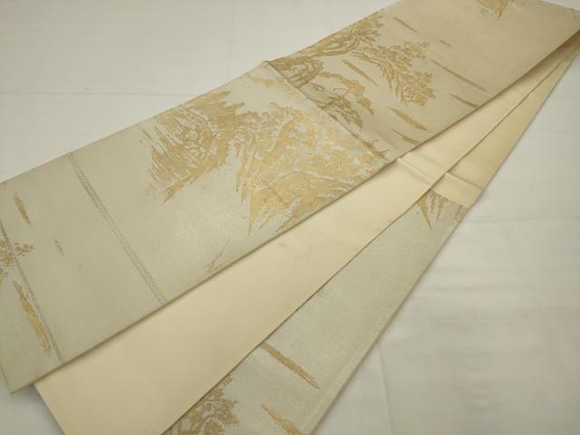 平和屋着物◎六通柄袋帯　風景文　金糸　正絹　逸品　AABK2330pf