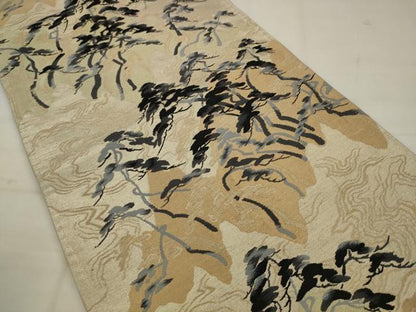 平和屋着物◎六通柄袋帯　唐織　流水風景文　金糸　正絹　逸品　AABK2331pf