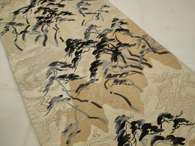 平和屋着物◎六通柄袋帯　唐織　流水風景文　金糸　正絹　逸品　AABK2331pf