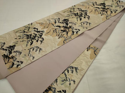 平和屋着物◎六通柄袋帯　唐織　流水風景文　金糸　正絹　逸品　AABK2331pf