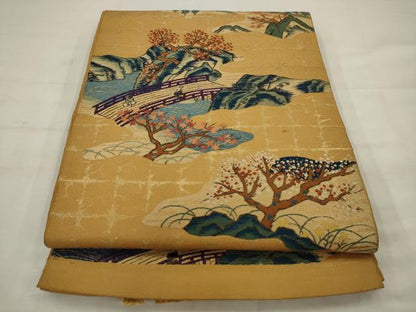 平和屋着物◎六通柄袋帯　唐織　人物風景文　金糸　正絹　逸品　AABK2332pf