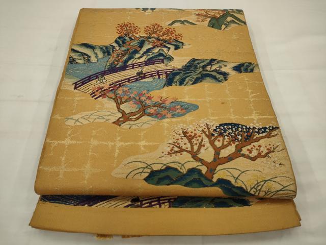 平和屋着物◎六通柄袋帯　唐織　人物風景文　金糸　正絹　逸品　AABK2332pf