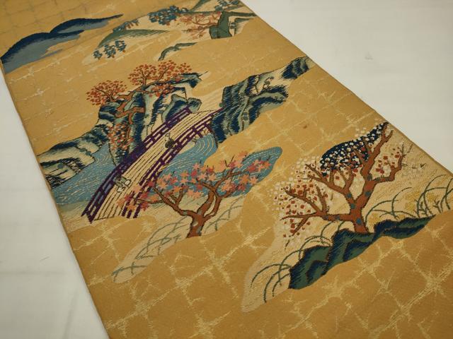 平和屋着物◎六通柄袋帯　唐織　人物風景文　金糸　正絹　逸品　AABK2332pf