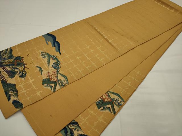 平和屋着物◎六通柄袋帯　唐織　人物風景文　金糸　正絹　逸品　AABK2332pf