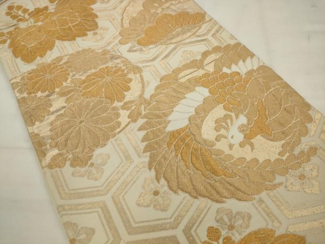 平和屋着物◎六通柄　京袋帯　鳳凰花文　金糸　正絹　逸品　AABK2335pf