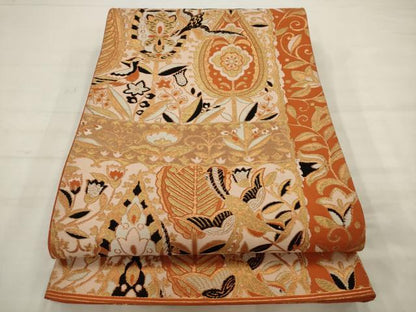 平和屋着物◎六通柄袋帯　唐織　花鳥文　金糸　正絹　逸品　AABK2336pf