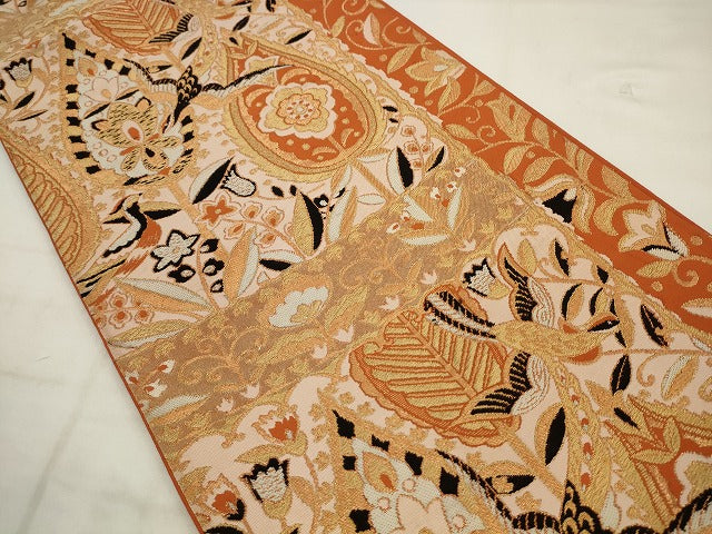 平和屋着物◎六通柄袋帯　唐織　花鳥文　金糸　正絹　逸品　AABK2336pf