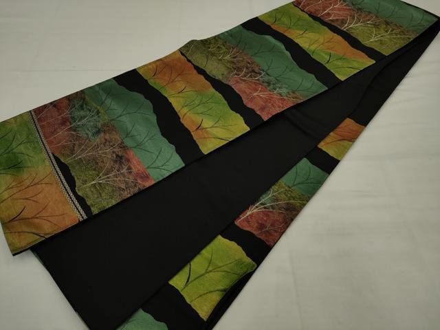 平和屋着物◎六通柄袋帯　風景文　黒地　金糸　引箔　正絹　逸品　AABK2337pf