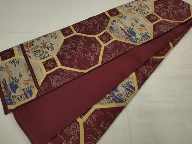 平和屋着物◎六通柄　本袋帯　蜀江風景文　金糸　正絹　逸品　AABK2341pf