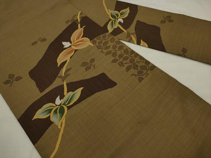 平和屋着物◎九寸名古屋帯　草花文　正絹　逸品　AABK2347pf
