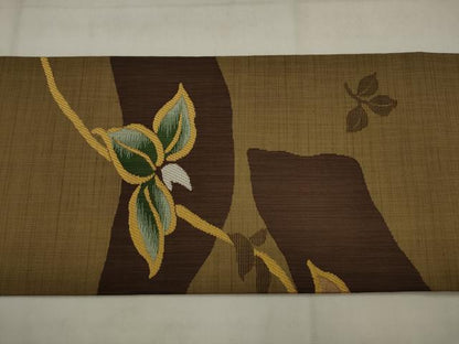 平和屋着物◎九寸名古屋帯　草花文　正絹　逸品　AABK2347pf