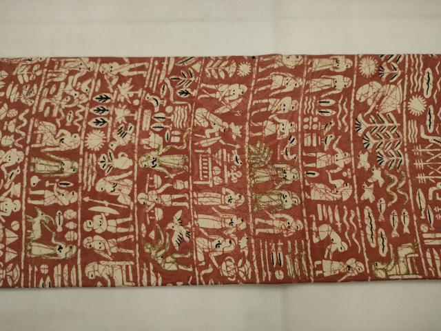 平和屋着物◎全通柄九寸名古屋帯　古代壁画文様　金彩　正絹　逸品　AABK2351pf