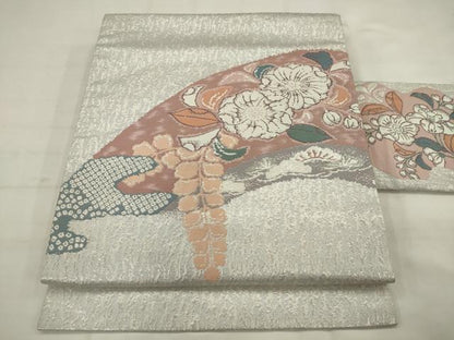平和屋着物◎九寸名古屋帯　唐織　辻が花　錦プラチナ箔　正絹　逸品　AABK2352pf