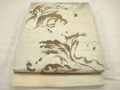 平和屋着物◎六通柄袋帯　唐織　立波文　金銀糸　正絹　逸品　AABK2353pf