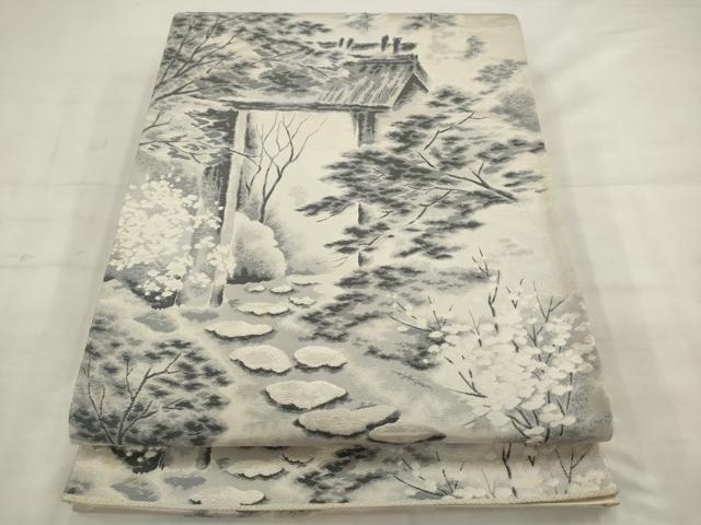 平和屋着物◎六通柄袋帯　唐織　三千院　銀糸　正絹　逸品　AABK2358pf