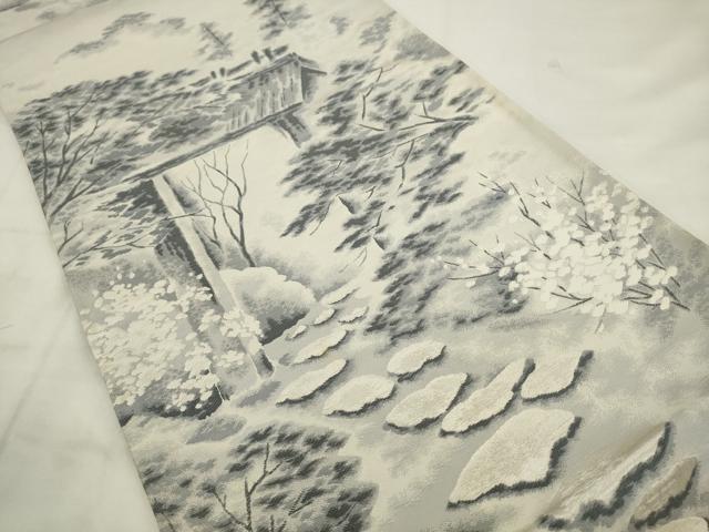 平和屋着物◎六通柄袋帯　唐織　三千院　銀糸　正絹　逸品　AABK2358pf