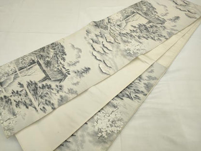 平和屋着物◎六通柄袋帯　唐織　三千院　銀糸　正絹　逸品　AABK2358pf