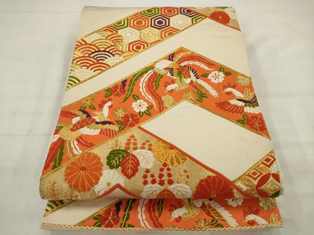 平和屋着物◎六通柄袋帯　唐織　鳳凰花文　金糸　正絹　逸品　AABK2360pf