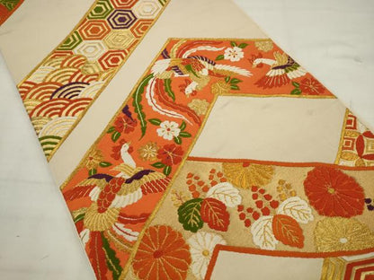 平和屋着物◎六通柄袋帯　唐織　鳳凰花文　金糸　正絹　逸品　AABK2360pf