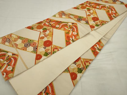 平和屋着物◎六通柄袋帯　唐織　鳳凰花文　金糸　正絹　逸品　AABK2360pf