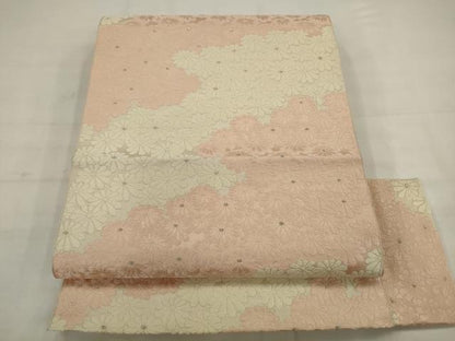 平和屋着物◎八寸名古屋帯　唐織　花づくし　銀糸　正絹　逸品　AABK2365pf