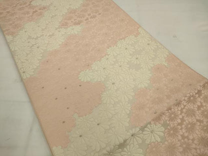 平和屋着物◎八寸名古屋帯　唐織　花づくし　銀糸　正絹　逸品　AABK2365pf