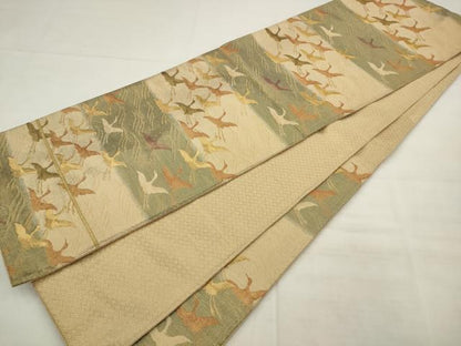 平和屋着物◎佐賀錦 六通柄袋帯 立波飛鶴文 金糸 正絹 逸品 AABK2372pf