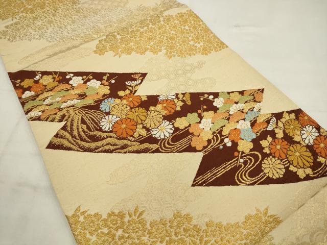 平和屋着物◎六通柄袋帯　唐織　草花文　梅　松　金銀糸　正絹　逸品　AABK2373pf