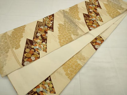 平和屋着物◎六通柄袋帯　唐織　草花文　梅　松　金銀糸　正絹　逸品　AABK2373pf