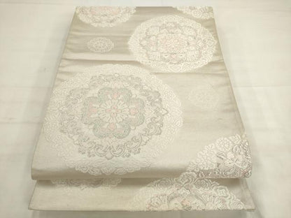 平和屋着物◎六通柄袋帯　唐織　飾花文　銀糸　正絹　逸品　AABK2381pf