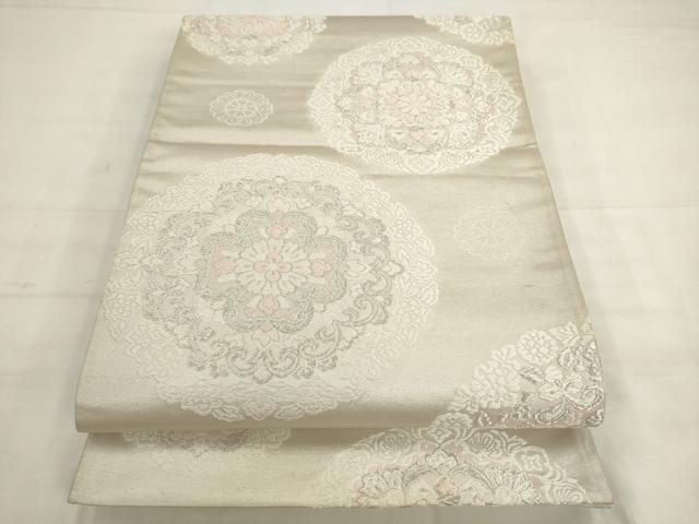 平和屋着物◎六通柄袋帯　唐織　飾花文　銀糸　正絹　逸品　AABK2381pf