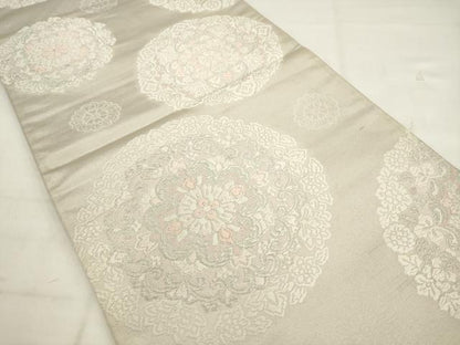 平和屋着物◎六通柄袋帯　唐織　飾花文　銀糸　正絹　逸品　AABK2381pf