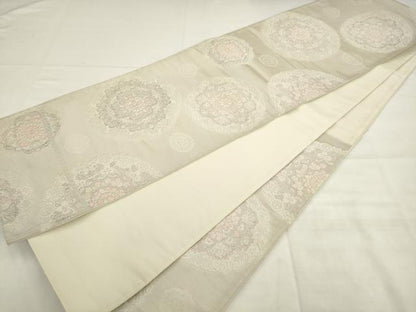 平和屋着物◎六通柄袋帯　唐織　飾花文　銀糸　正絹　逸品　AABK2381pf