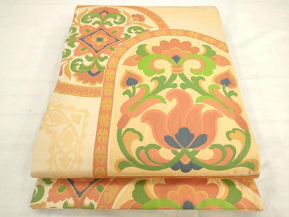 平和屋着物◎六通柄袋帯　飾花文　正絹　逸品　AABK2385pf