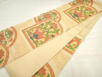平和屋着物◎六通柄袋帯　飾花文　正絹　逸品　AABK2385pf