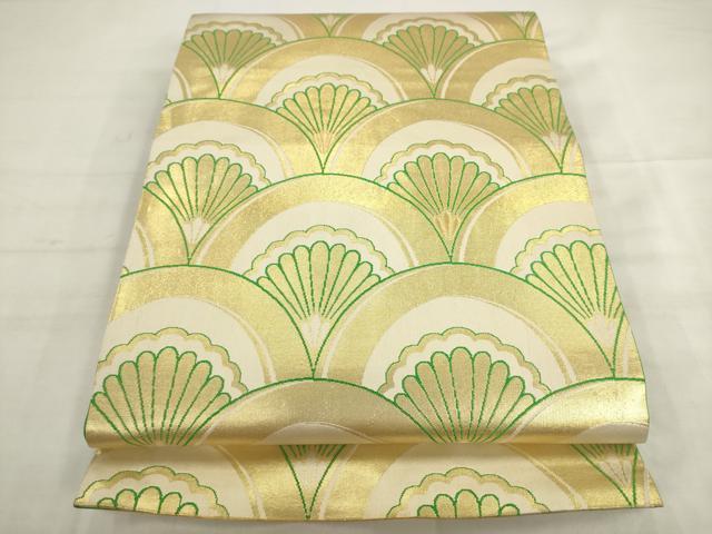 平和屋着物◎丸帯　青海波　金糸　正絹　逸品　AABK2388pf