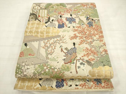 平和屋着物◎六通柄袋帯　唐織　人物風景文　金銀糸　正絹　逸品　AABK2389pf