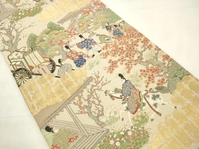 平和屋着物◎六通柄袋帯　唐織　人物風景文　金銀糸　正絹　逸品　AABK2389pf
