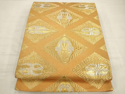 平和屋着物◎六通柄袋帯　双鳥文　金銀糸　正絹　逸品　AABK2391pf
