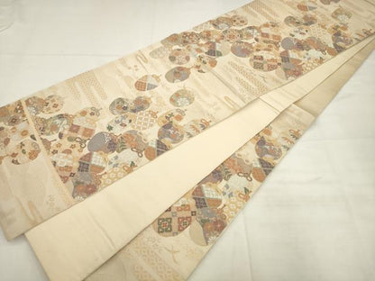 平和屋着物◎六通柄袋帯　唐織　仕覆文　金糸　正絹　逸品　AABK2392pf