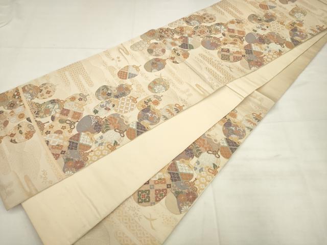 平和屋着物◎六通柄袋帯　唐織　仕覆文　金糸　正絹　逸品　AABK2392pf